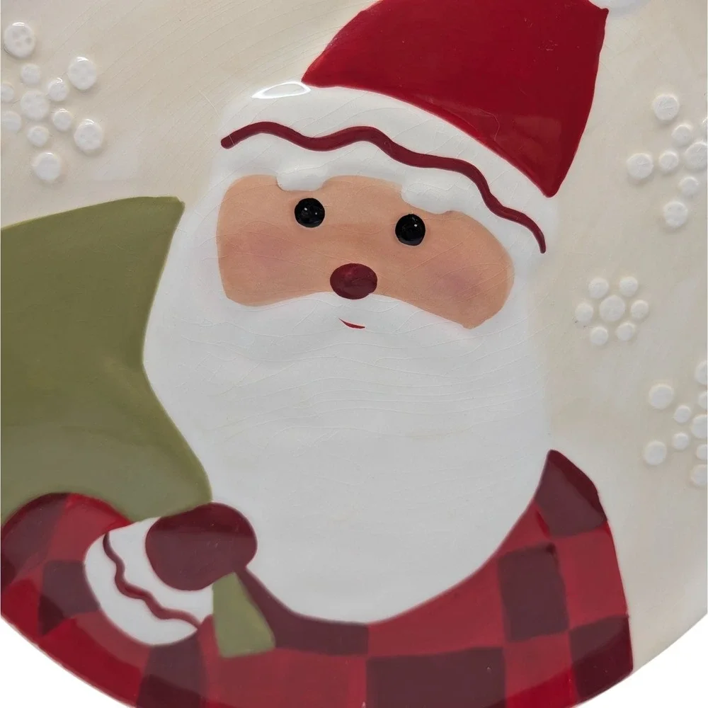 Vintage Hallmark Santa Claus Plate Toy Bag Cookie Plate Textured Red White Green